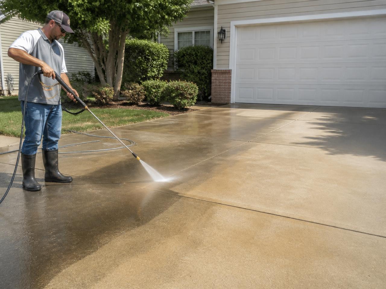 Pressure Washing contractor at work