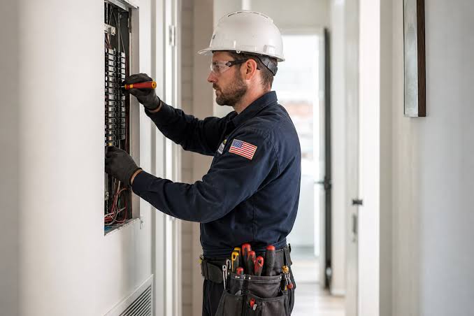 Electrical contractor at work