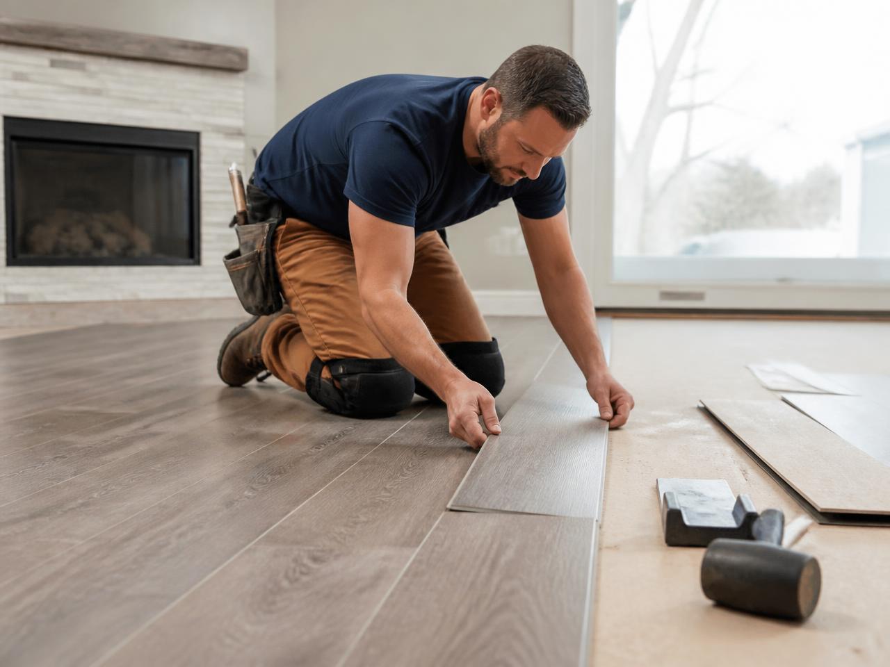 Flooring contractor working on a job site in Florida