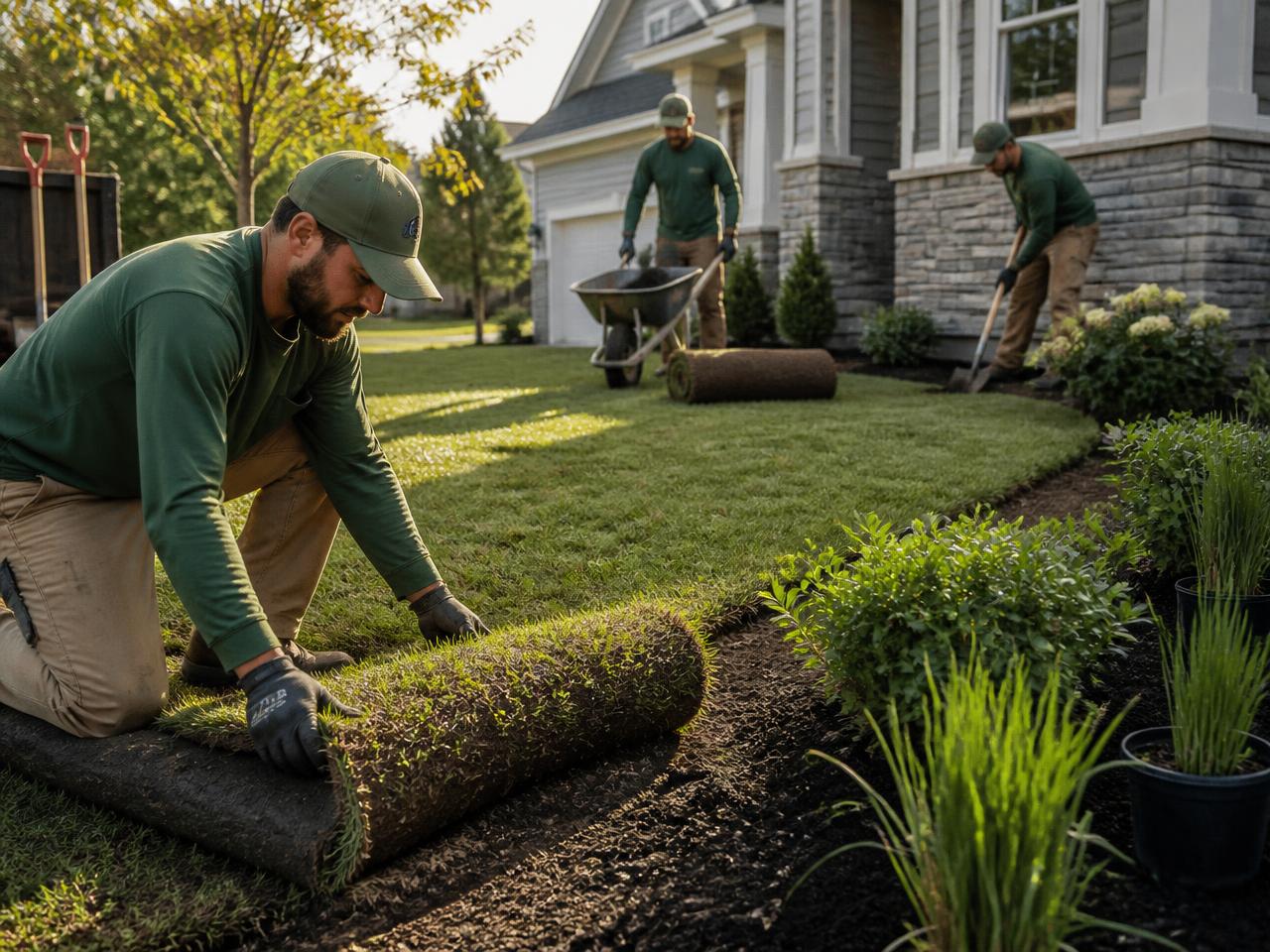 Landscaping contractor at work